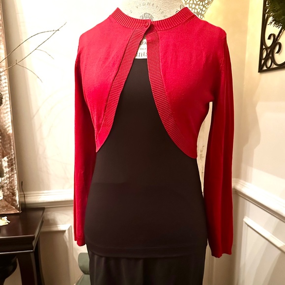 Talbots petite women’s silk solid red one-button cardigan sweater size small EUC - Picture 1 of 11